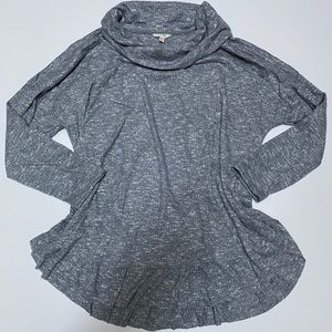 Terra & Sky Cowl Neck Ruffle Hem Ribbed Top